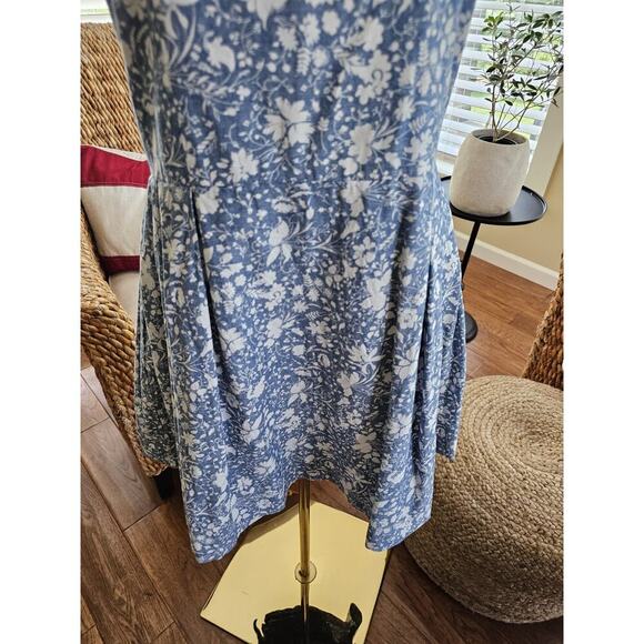 Gap Floral Pleated Fit And Flare Dress Pockets Size 8 Cottagecore Chambray Blue - Picture 12 of 13